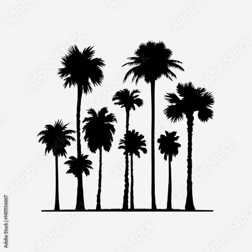 Set of Tree Silhouettes – Vector Collection of Forest, Park and Garden Elements in Black and White