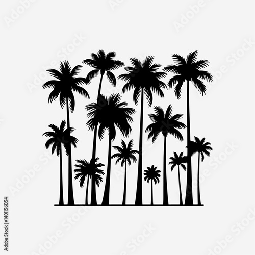 Black Silhouette Tree Illustration – Isolated Nature Element with Branches, Roots and Seasonal Variations