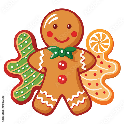 Christmas gingerbread cookies isolated on white background