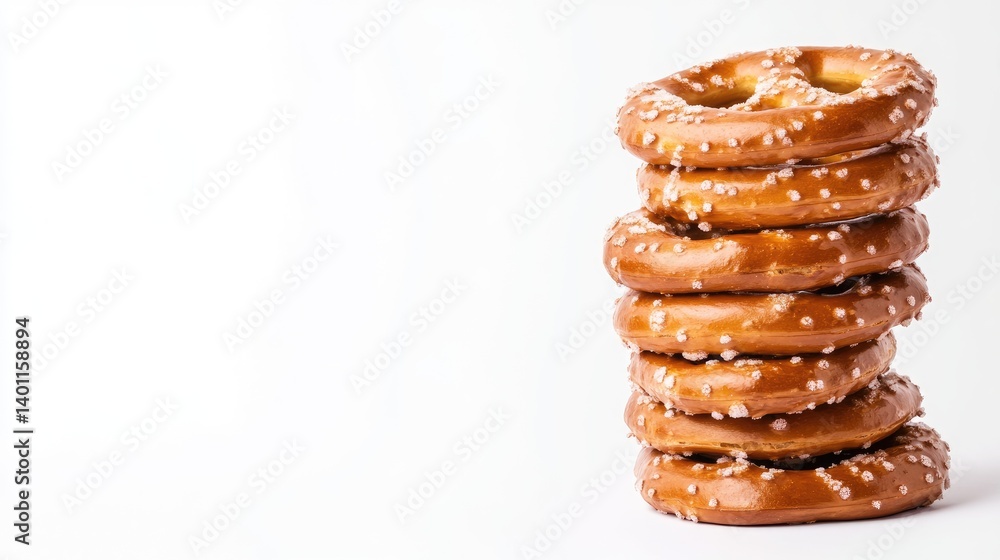 Freshly Baked Pretzels Stacked on a White Background for Snack Lovers Freshly Baked Pretzels Stacked on a White Background for Snack Lovers