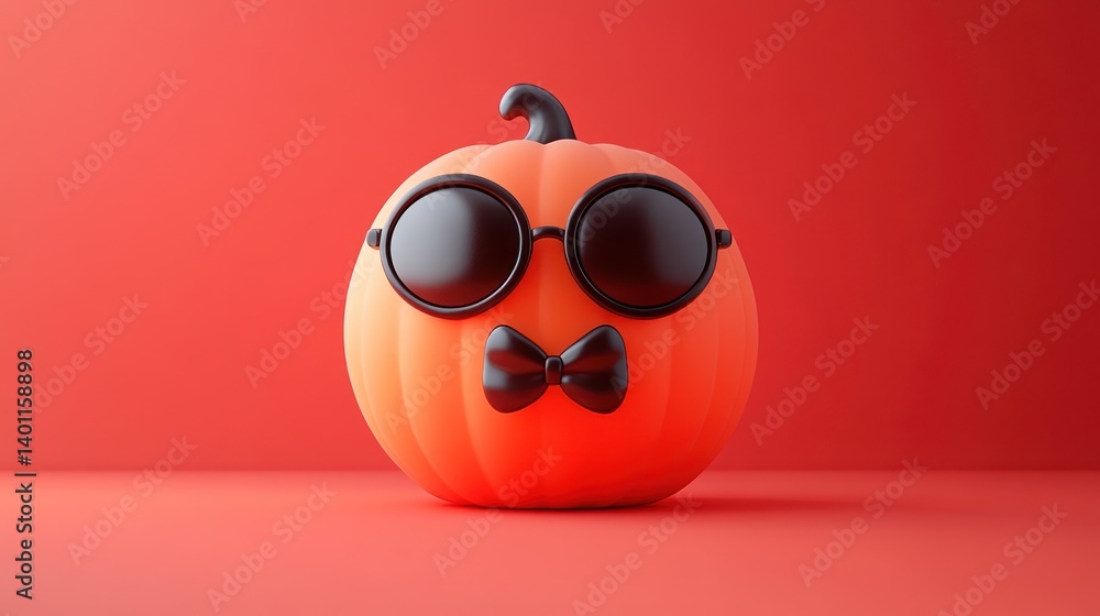 Naklejka premium Pumpkin with sunglasses and bow tie