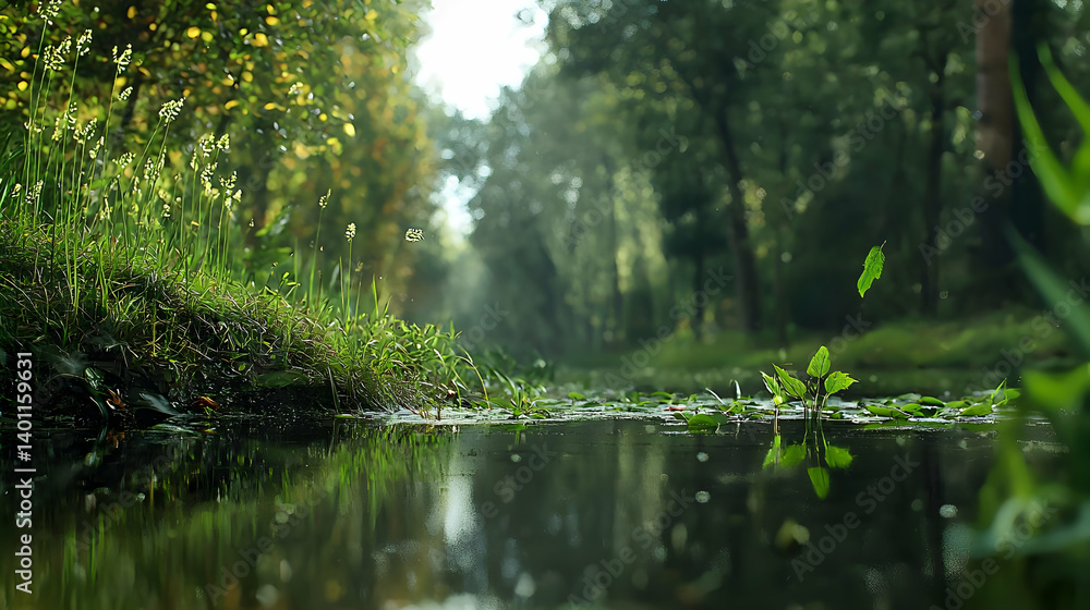 Tranquil Forest Canal Scene With Lush Vegetation Tranquil Forest Canal Scene With Lush Vegetation