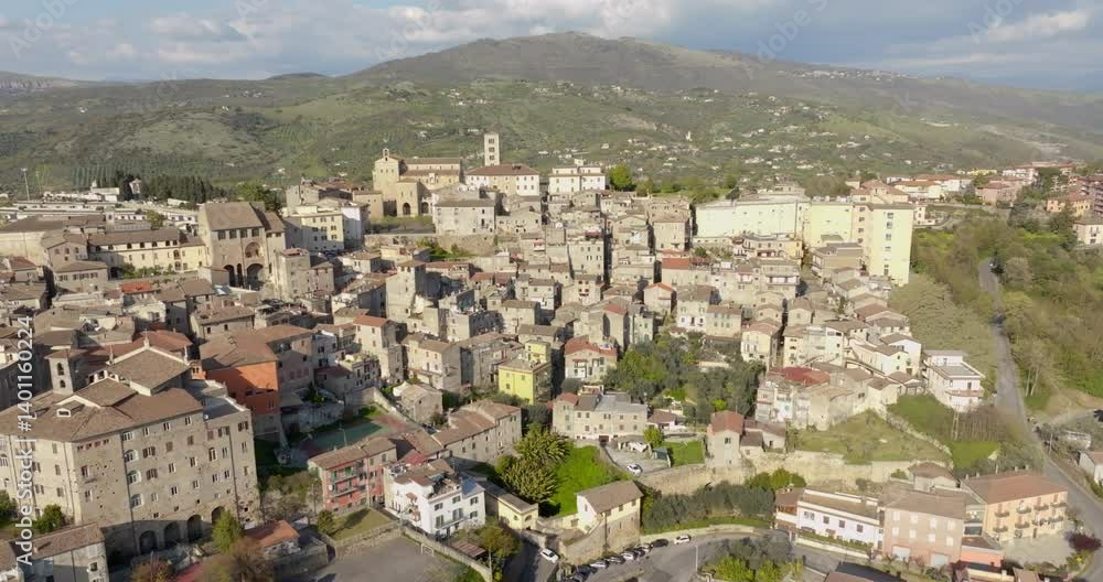 Aerial view of the town of Anagni which is located in the province of Frosinone in Lazio, Italy. It is known as the city of the popes.