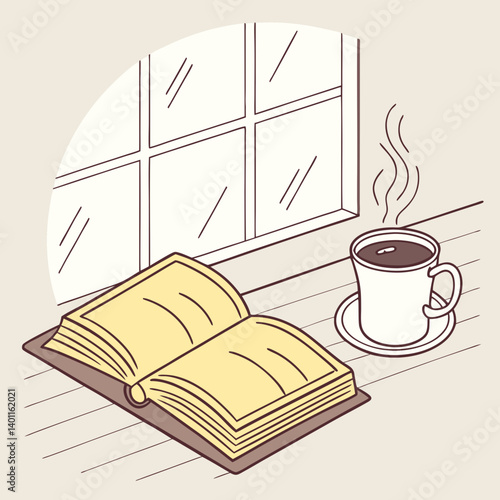 Open Book with Coffee for Relaxation and Study

