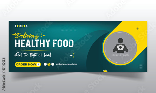Healthy food social media facebook cover design and web banner template