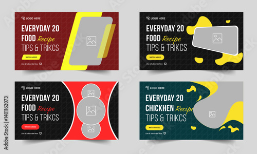 Trendy bundle food recipe tips and tricks video thumbnail design, customizable vector eps 10 file format