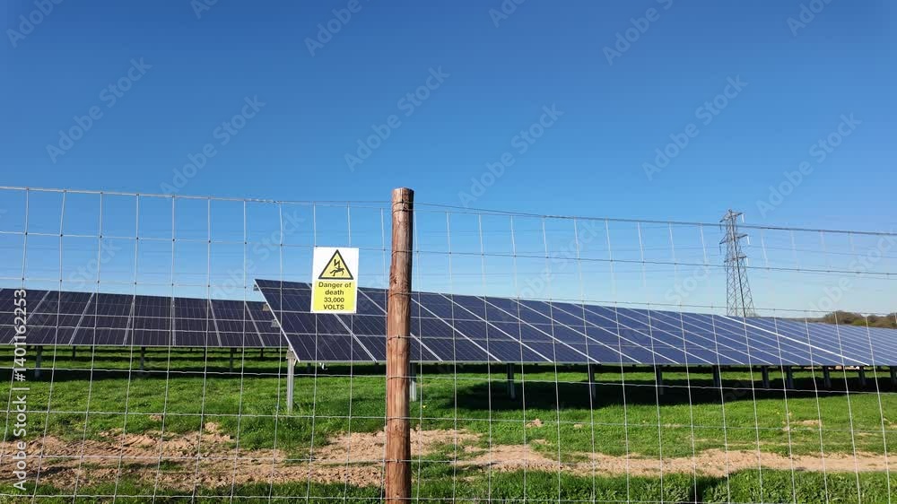 Chawton Andover Hampshire England UK. 09.04.2025. Video. Solar farm close to the village of Chawton Hamspshire UK, Chawton Andover Hampshire England UK. 09.04.2025. Video. Solar farm close to the village of Chawton Hamspshire UK,