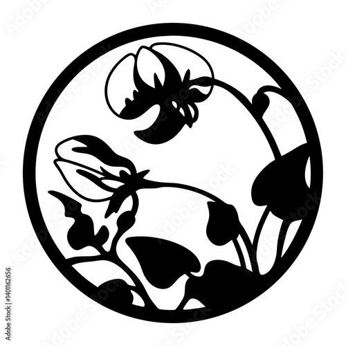 Black and white illustration of sweet pea , flower silhouette vector designs.
