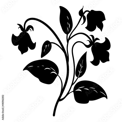 Black and white illustration of sweet pea , flower silhouette vector designs.