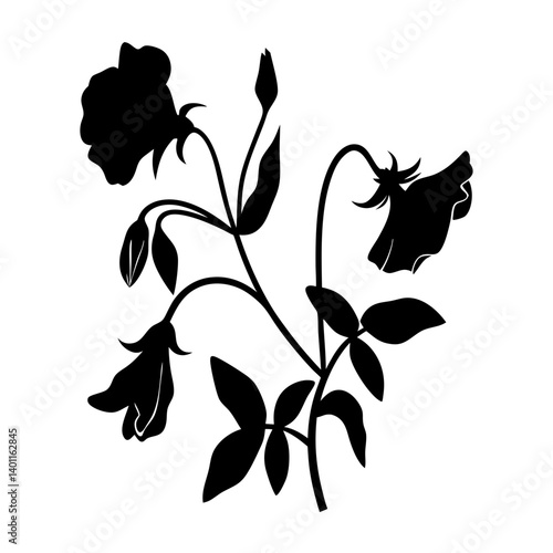 Black and white illustration of sweet pea , flower silhouette vector designs.