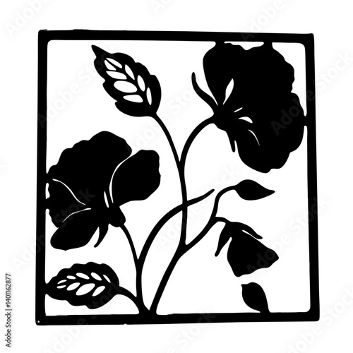 Black and white illustration of sweet pea , flower silhouette vector designs.