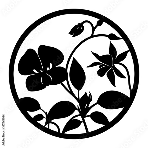 Black and white illustration of sweet pea , flower silhouette vector designs.