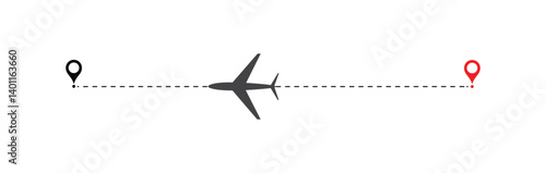 Airplane Route Dotted Line. Vector illustration of air plane flight route with the point of location line. 