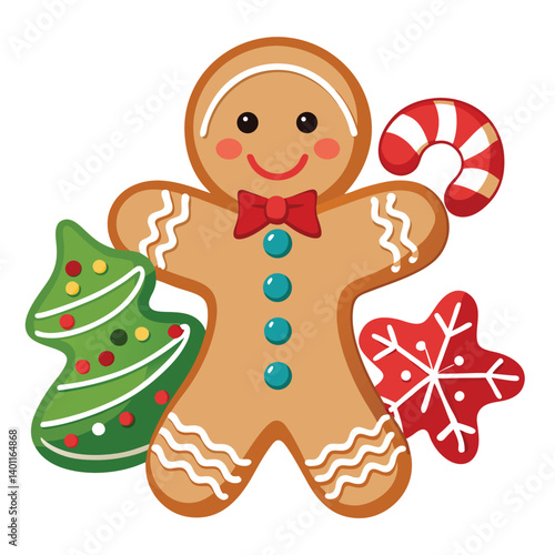Christmas gingerbread cookies isolated on white background