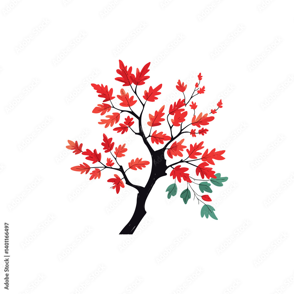 Fototapeta premium tree with red leaves vector art with white background