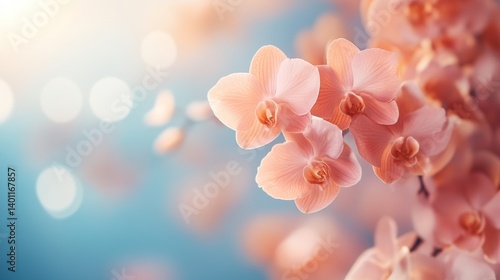 Peach Orchids in Soft Sunlight: A Serene Floral Image