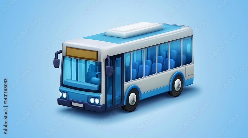 3D city bus illustration on light blue background 3D city bus illustration on light blue background