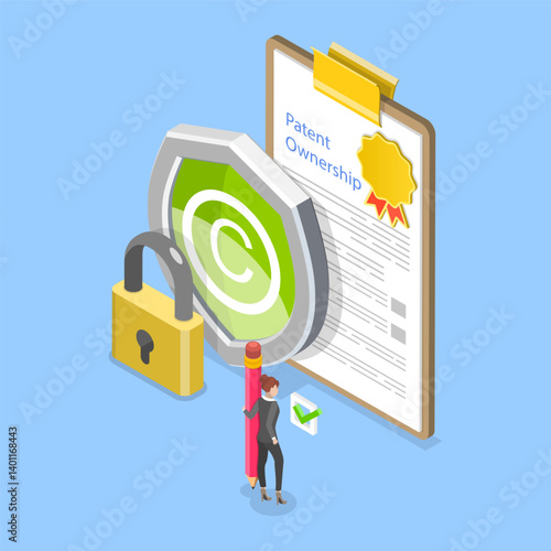 3D Isometric Flat Vector Illustration of Intellectual Property, Copyrights and Trademarks
