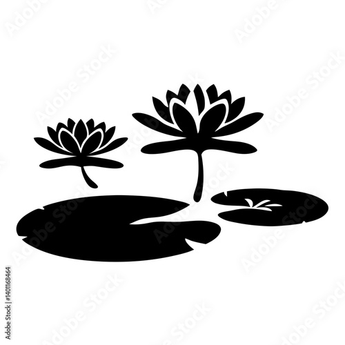 Schilderij op canvas Water Lily Pond with Two Blooming Flowers and Lily Pads Peaceful Nature Scene