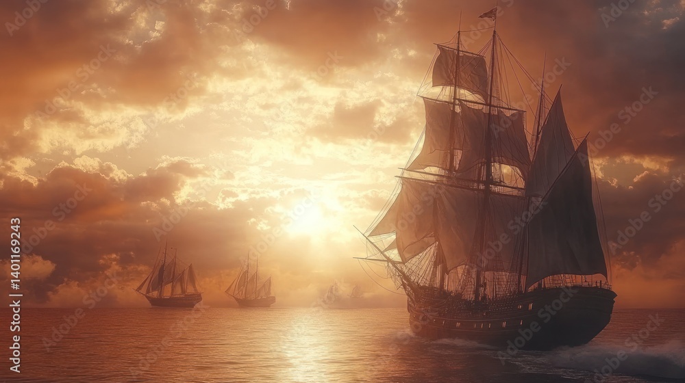 Obraz premium Sailboats at sunset