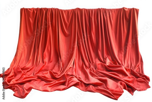 Red theater curtain isolated on white background showcasing rich color and elegant folds