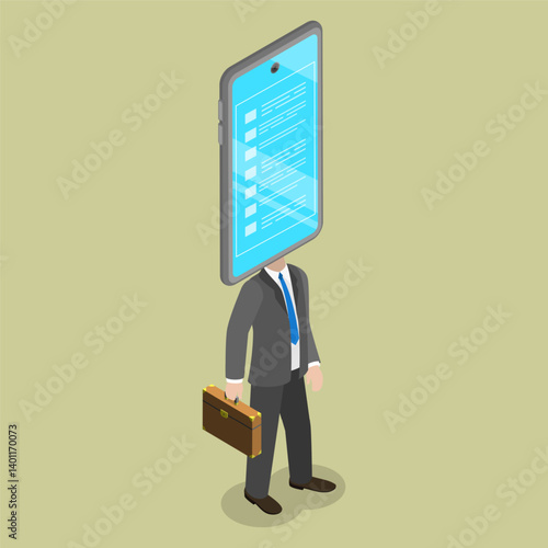 3D Isometric Flat Vector Illustration of Internet Addiction, Dependence to Social Networks
