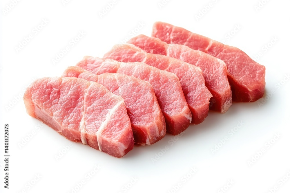 Roast pork loin slices close up highlighting the tender and juicy texture, perfect for culinary and food content Roast pork loin slices close up highlighting the tender and juicy texture, perfect for culinary and food content