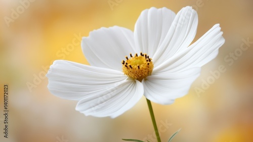Delicate White Cosmos Flower in Soft Golden Light