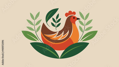 Stylized rooster illustration, minimalist design, folk art style