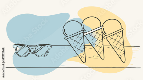 Minimalist illustration, sunglasses and ice cream cones