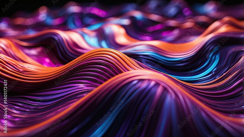 Abstract image featuring flowing, wave-like lines in vibrant shades of neon purple Abstract image featuring flowing, wave-like lines in vibrant shades of neon purple