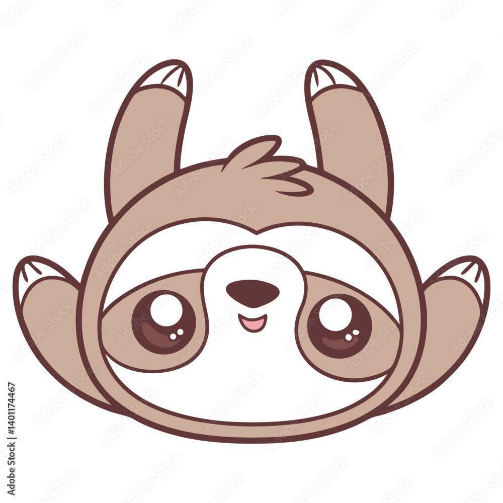 Cute Cartoon Sloth Character Hanging Upside Down on white Cute Cartoon Sloth Character Hanging Upside Down on white