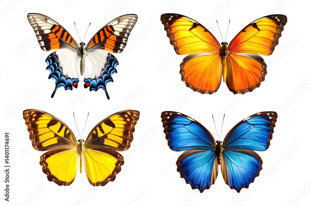 Colorful exotic butterflies high resolution collection isolated on a transparent background Colorful exotic butterflies high resolution collection isolated on a transparent background