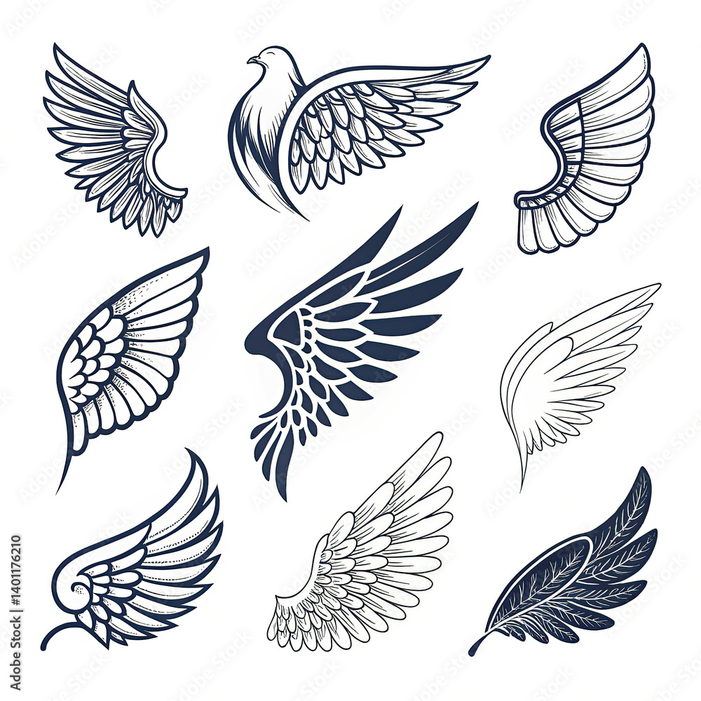 Wings icons set simple set of wing Wings icons set simple set of wing