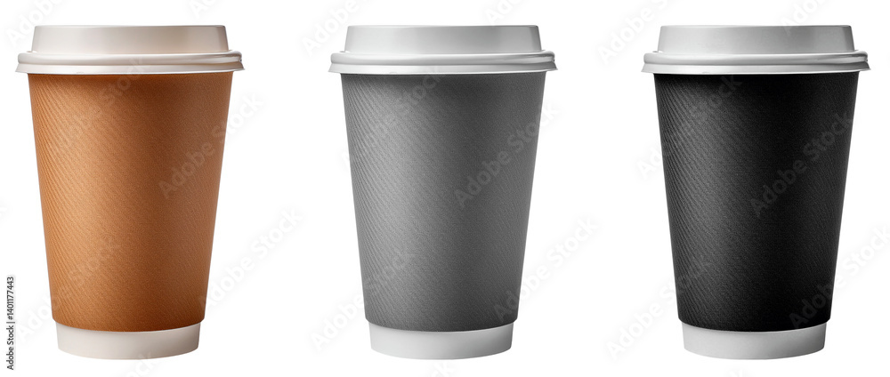 brown, gray, black carton cup colors isolated on white background brown, gray, black carton cup colors isolated on white background