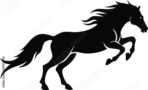 Silhouette of Horse Prancing with Flowing Mane on Transparent Background Icon