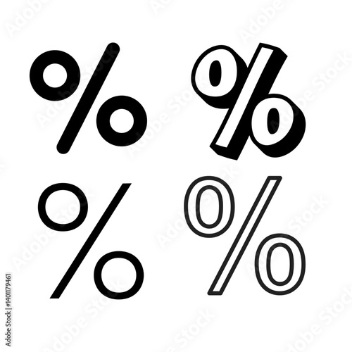 A versatile set of percentage icons or symbols, showcasing various styles and formats. Ideal for data visualization, infographics, dashboards, and presentations, these icons effectively communicate nu