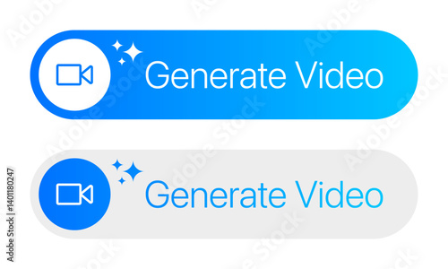 Ai generate video button. Artificial intelligence generate video footage ui button. Vector illustration of button with generate video text and video camera symbol icon. 