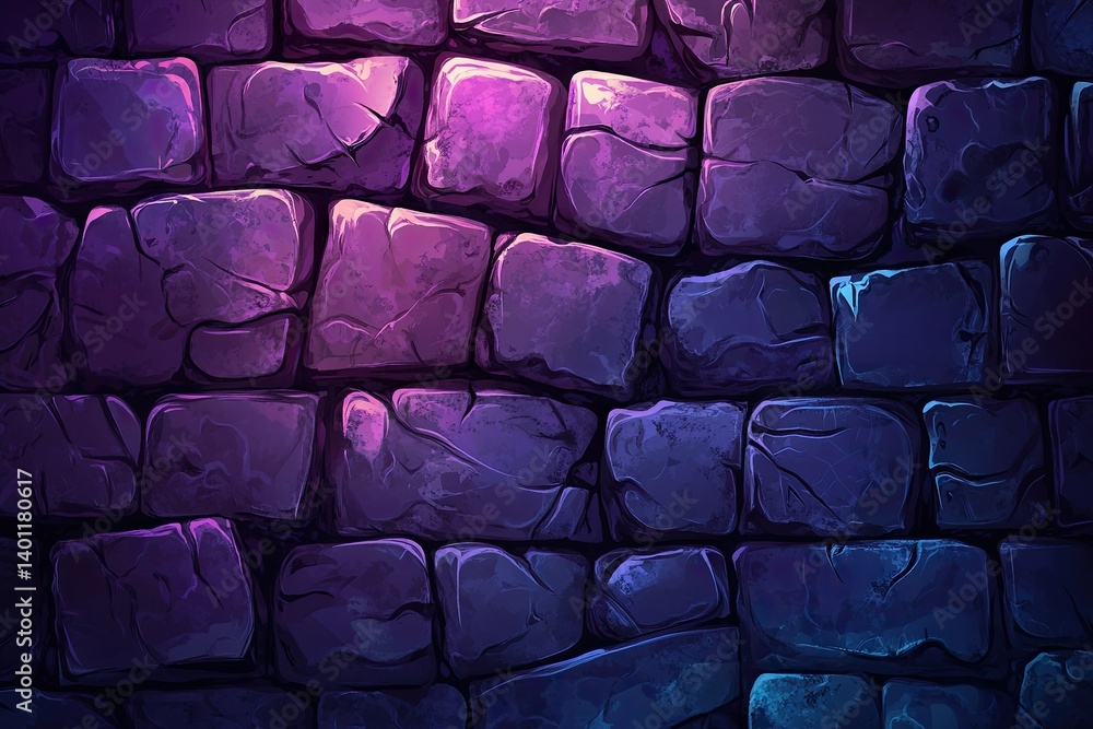 Fototapeta premium A detailed illustration of a purple and blue stone wall.