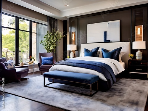 Modern Bedroom Interior Design with Blue Accents