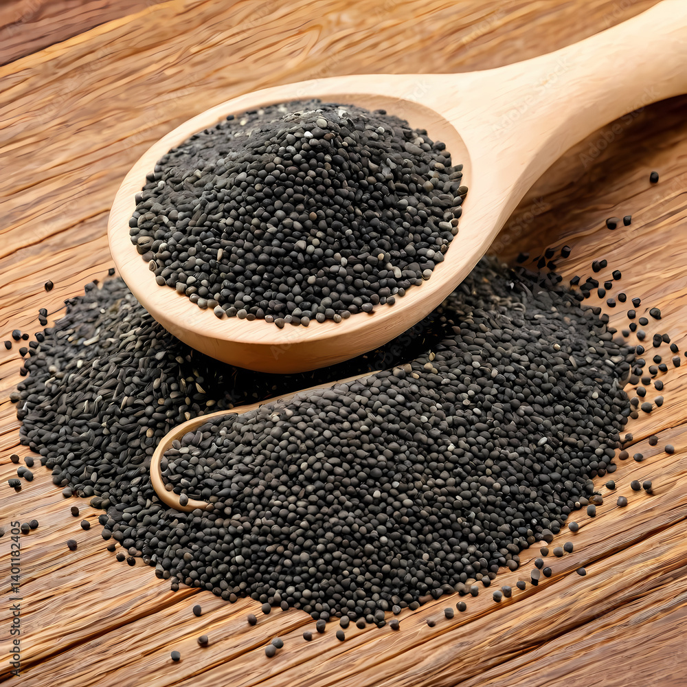 Ground and whole poppy seeds pile in wooden spoon with dried box, isolated Ground and whole poppy seeds pile in wooden spoon with dried box, isolated