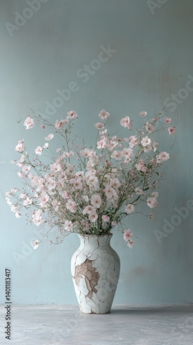 Vase with delicate flowers against a soft background