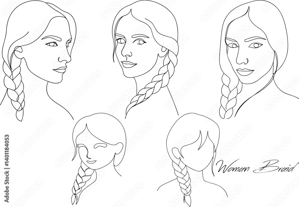 Elegant Look Of Women With Ponytail Braids Continuous One Line Art Drawing Minimalist Icon Concept In Editable Stroke Elegant Look Of Women With Ponytail Braids Continuous One Line Art Drawing Minimalist Icon Concept In Editable Stroke