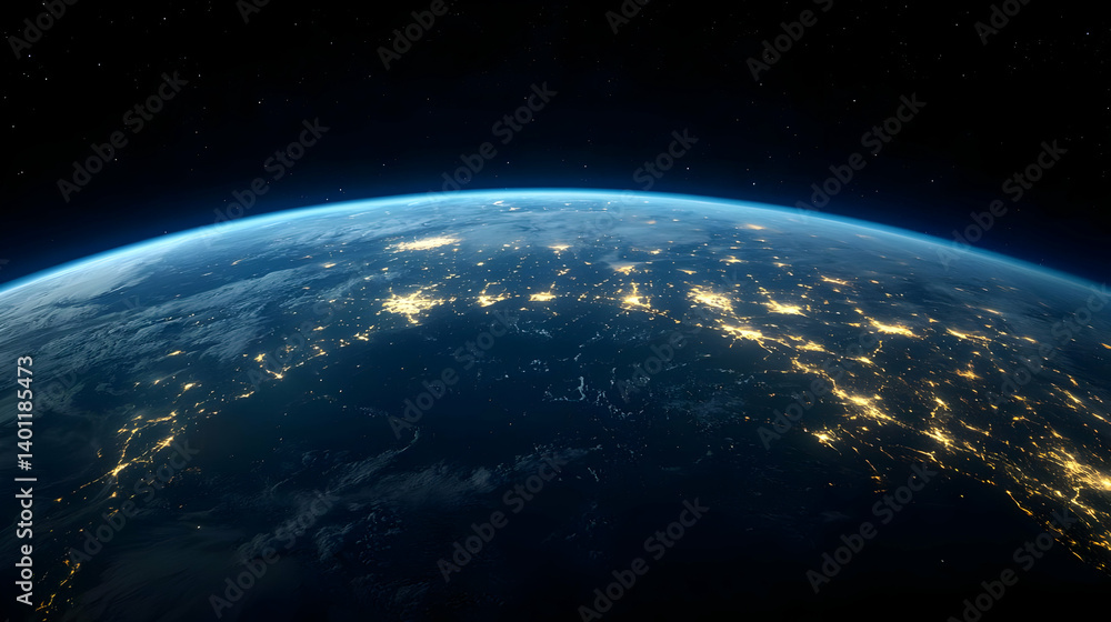 Fototapeta premium Earth At Night From Space With City Lights