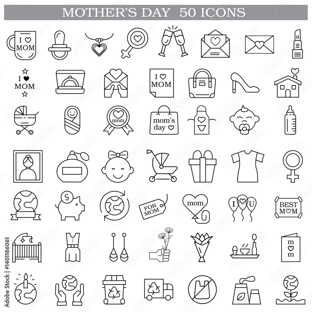 Art & Illustration A collection of minimalistic line icons themed around Mother's Day, Mother's Day Line Icons Set Art & Illustration A collection of minimalistic line icons themed around Mother's Day, Mother's Day Line Icons Set