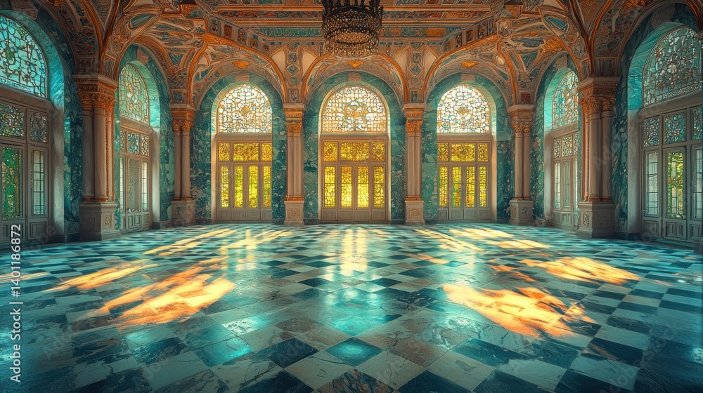 Obraz premium Sunlit Palace Hall: A Majestic Interior