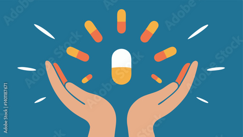 HandsOpen Delivery Open hands presenting exosomeinfused pills with shining rays of light around them suggesting the precious and beneficial nature of these supplements for skin