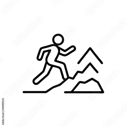 Linear Illustration Of Mountain Climbing Adventure With Active Man Overcoming Obstacles And Achieving Goals