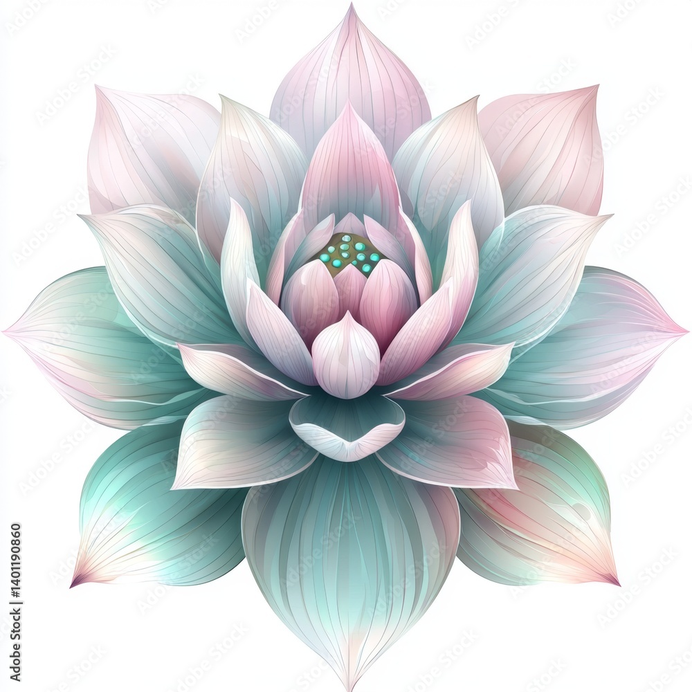 Fototapeta premium Soft Pastel Lotus Flower Design with Delicate Petals and Charming Color Gradients Ideal for Nature Inspired Artwork