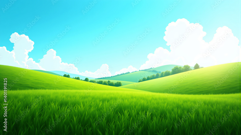 Fototapeta premium Serene Green Hills Under Bright Blue Sky